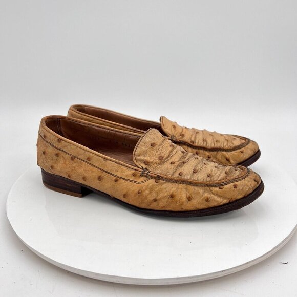 Wilson and Dean for Wilkes Bashford Women Size 6.5M Brown Ostrich Leather Shoes - Picture 4 of 15